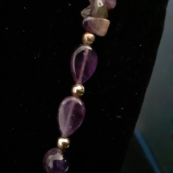 Amethyst Chips? Purple Silvertone Beads Agate Pendent? Necklace-read description - Picture 3 of 10